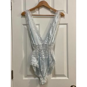 Vintage Nicole Satin Blue Teddy Lingerie Sz M